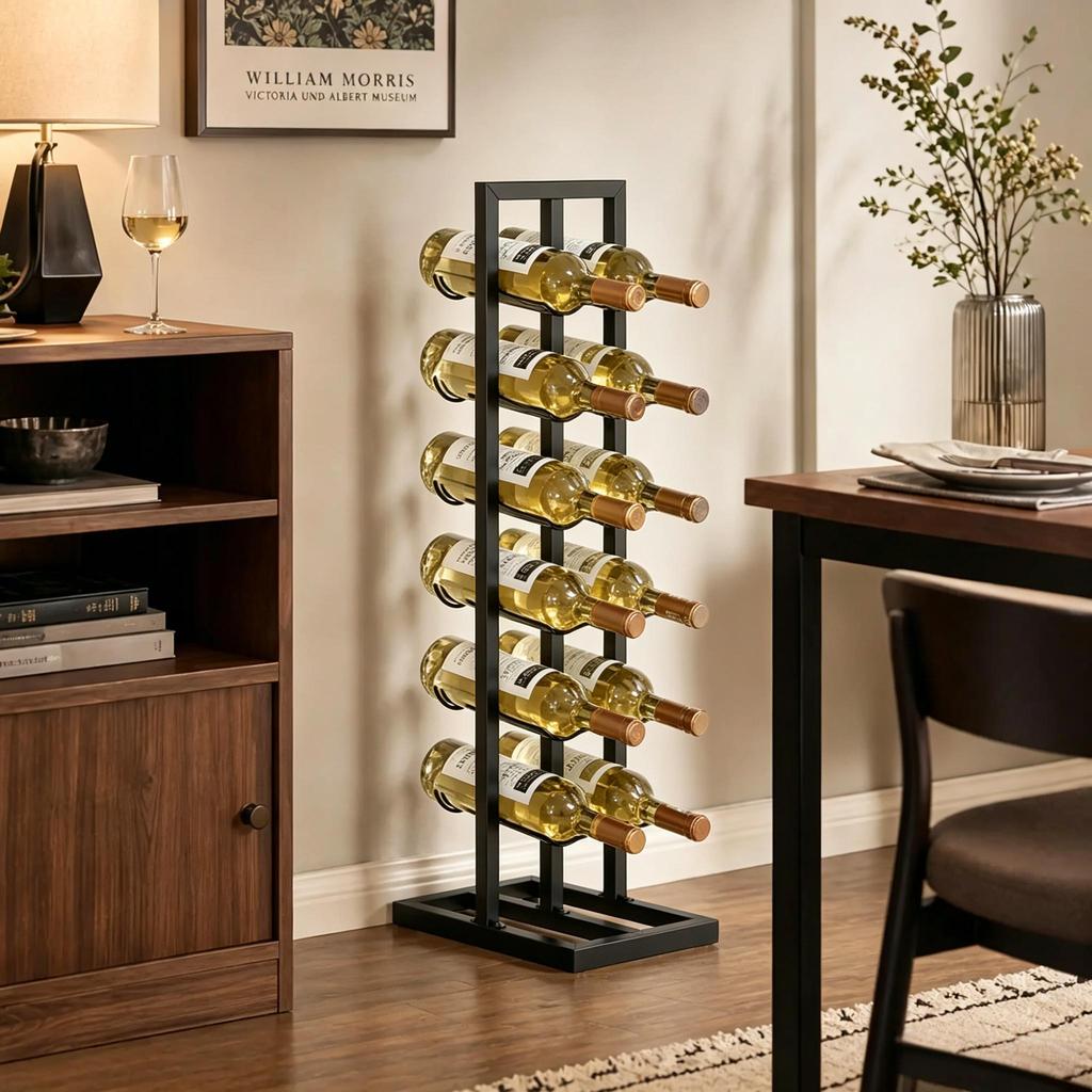 12-Bottle Metal Wine Rack Freestanding, Industrial Design Bottle Holder, for Kitchen & TV Corner