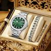 LP62 New 4pcs Alloy Square Men Quartz Movement Watch Waterproof Business Watch Cross Necklace Bracelet Ring Set Selected Gift