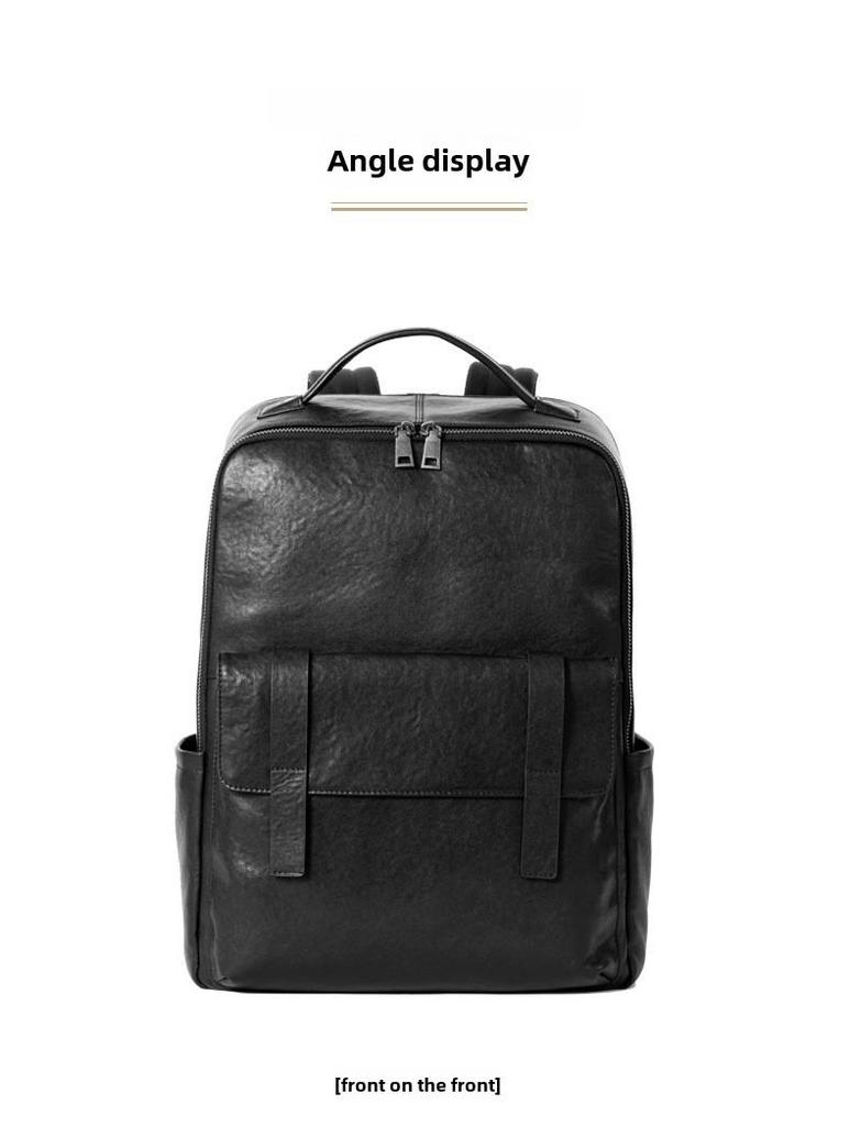 Stylish Men's 15.6-Inch Leather Laptop Backpack - Simple Veg-Tanned Cowhide Business Bag