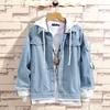 Men's Spring and Autumn Plus Size Hooded Anime Denim Jacket Single Breasted Lapel Loose Jacket
