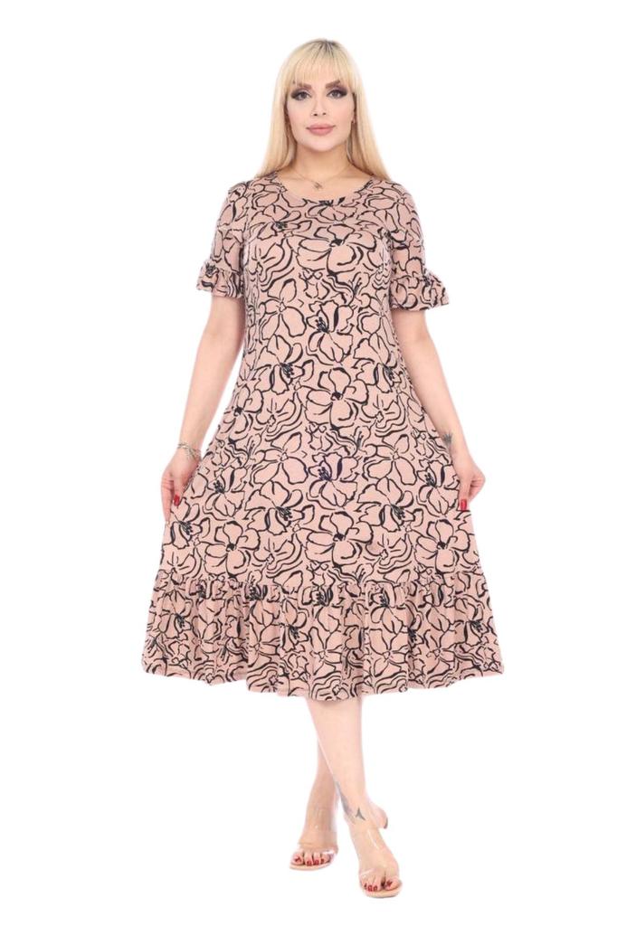 Женское платье большого размера, юбка большого размера с короткими рукавами, рюшами, норковое платье миди с цветочным узором