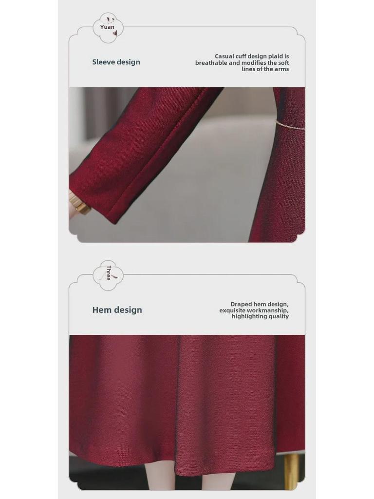 Elegant Beaded Wine Red Mother-in-Law Wedding Dress for Autumn/Winter 2024