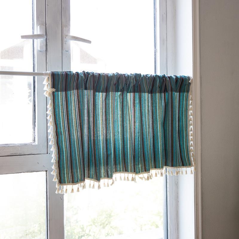 Bohemian Kitchen Curtains Farmhouse Cotton Linen Tassel Translucent Geometric Cabinet Decoration Bedroom Short Curtain
