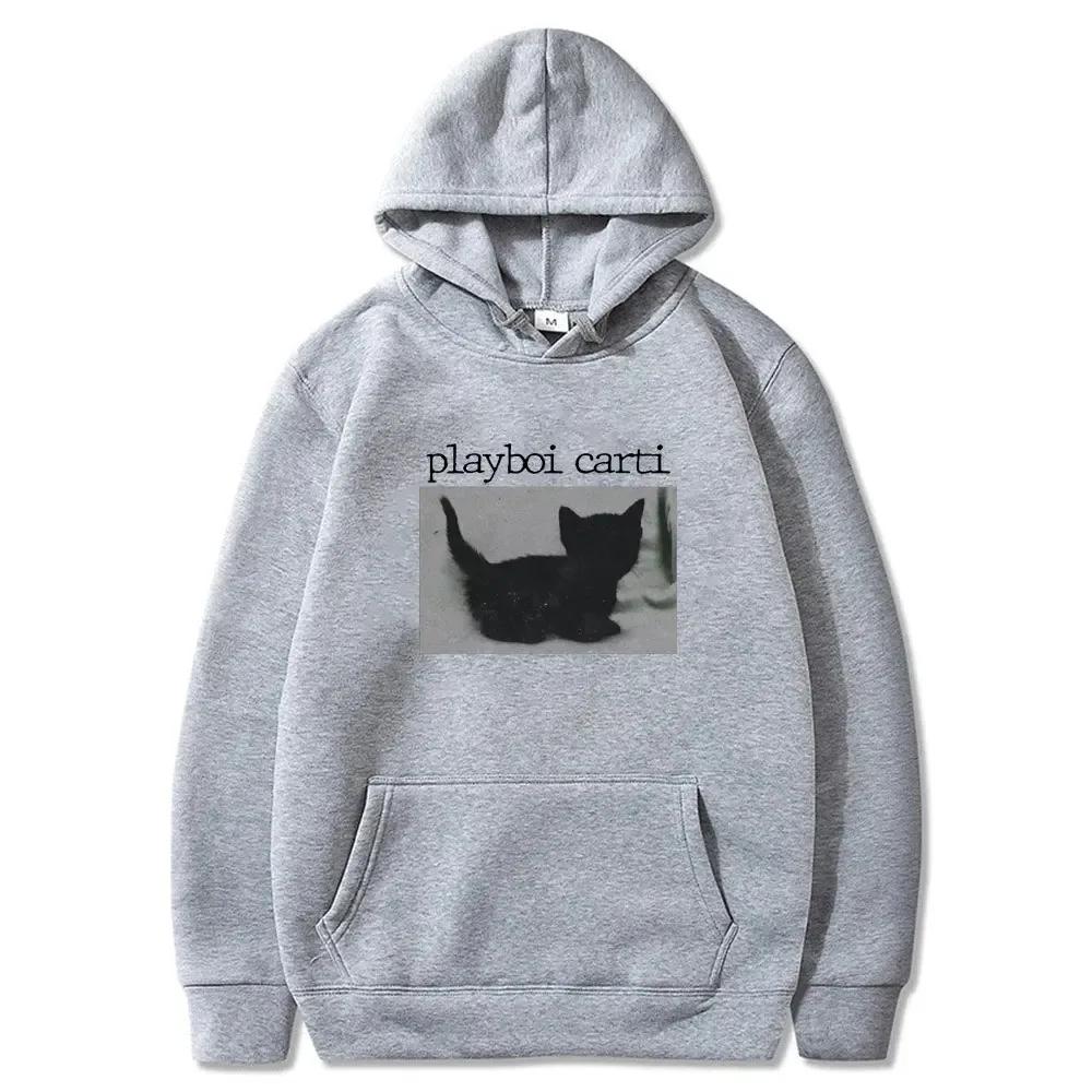 Playboi Carti Oversize Hip Hop Hoodie Cute Cat Print Hoodies Cotton Sweatshirt Fashion Mens Tops Women Winter Streetwear moto