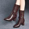 Medium Boots for Female In Autumn Winter Comfort Style Thick Heel Bow Knot Side Zipper Pointed Fashion Boots for Womens