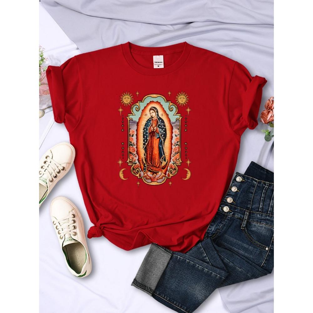 Street T-Shirts Our Lady of Guadalupe Printed Tee Shirts Comfortable O-Neck Short Sleeve Summer Casual Female Clothes