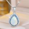 Большой кулон-капля с камнем Белый Опал Огненный Ожерелья для Женщин Винтажная Серебряная Цепочка Розово-Красный Синий Циркон Свадебные Украшения