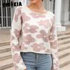 Женская мода, повседневный цветочный принт, осень-зима, свободные свитера с длинным рукавом и круглым вырезом