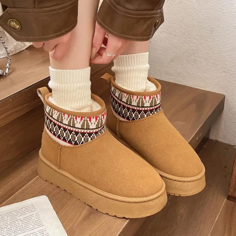 Модные женские зимние ботинки 2024, трендовый новый стиль, удобные ботильоны на толстой подошве, женские зимние плюшевые теплые повседневные слипоны для ходьбы