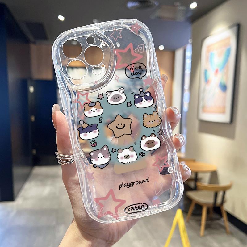 Cream Wave Curved Silicone Glossy Soft Case Cute Cartoon Animals Printed Shell Mobile Phone Back Cover for iPhone Samsung Xiaomi