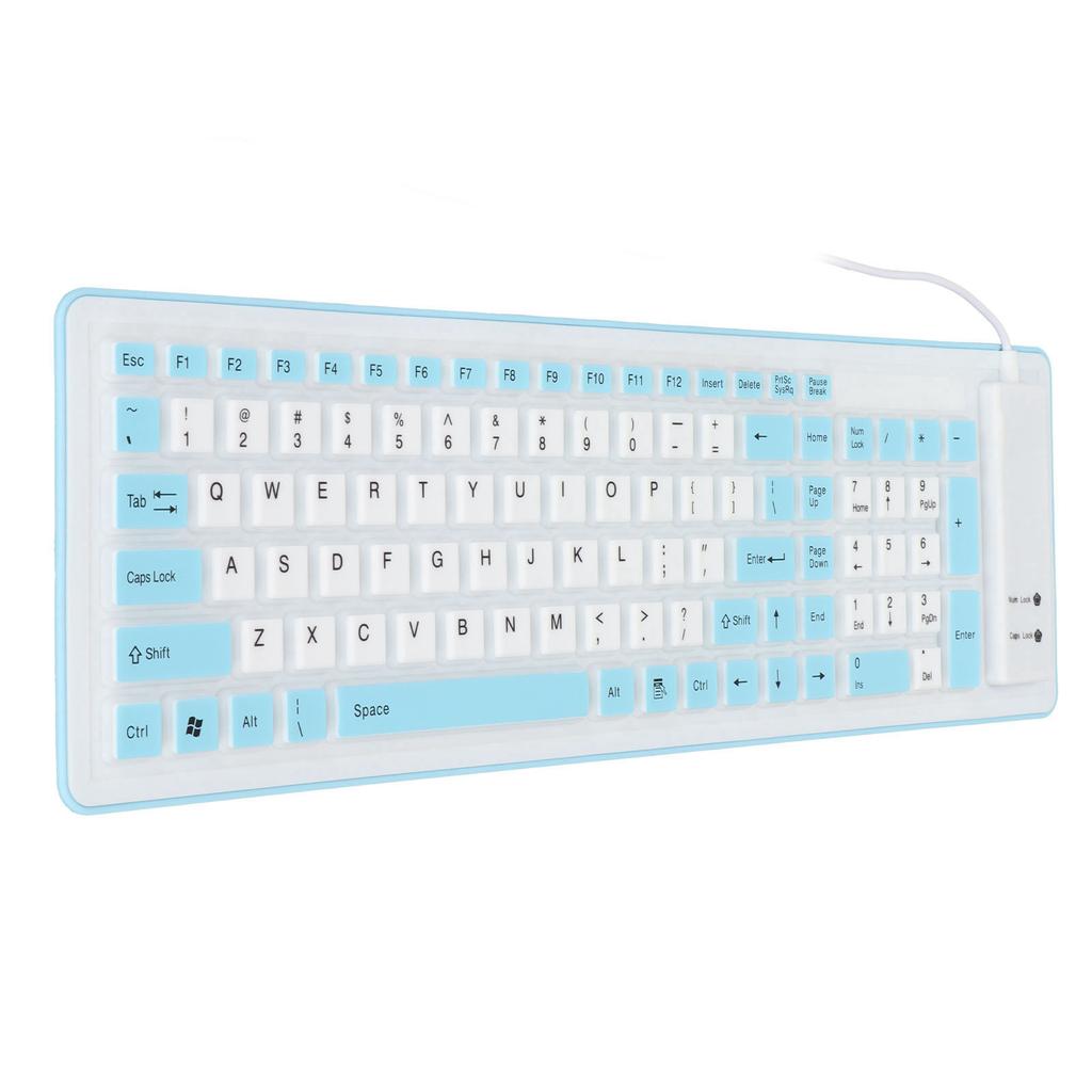 Foldable Silicone Keyboard 103 Keys USB Wired Silicon Foldable Waterproof Mute Fadeless Foldable Keyboard for PC Laptop