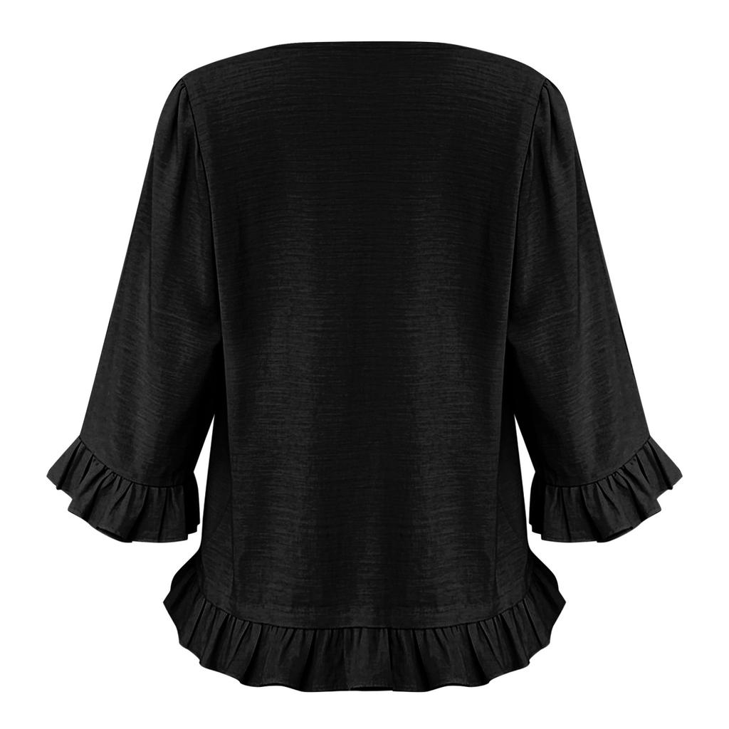 Women's Short-sleeved Round-neck Solid Color Tops Loose European And American Lace Sleeves Shirt