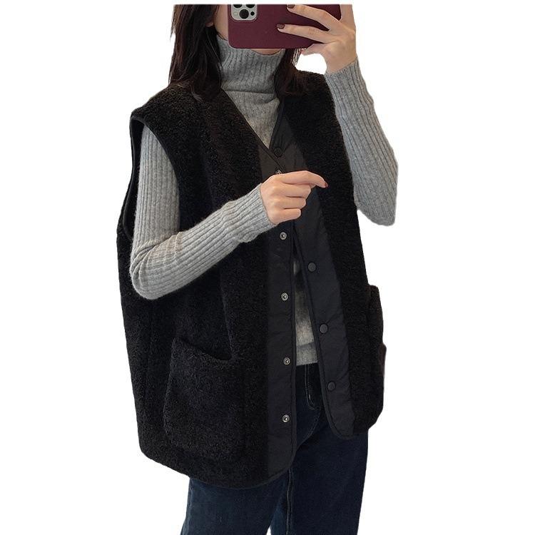 Women's Winter Solid Color Single-breasted Warm Jacket Simple Sleeveless Vest