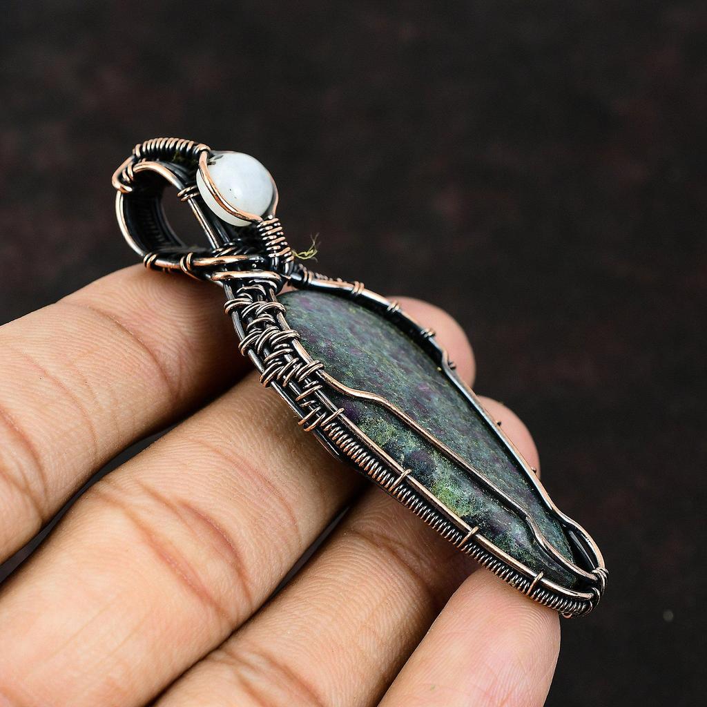 Ruby In Blue Kyanite Copper Wire Wrapped Pendant Gemstone Copper Jewelry Rainbow Moonstone Handmade Jewelry Gift For Him Pendant For Women