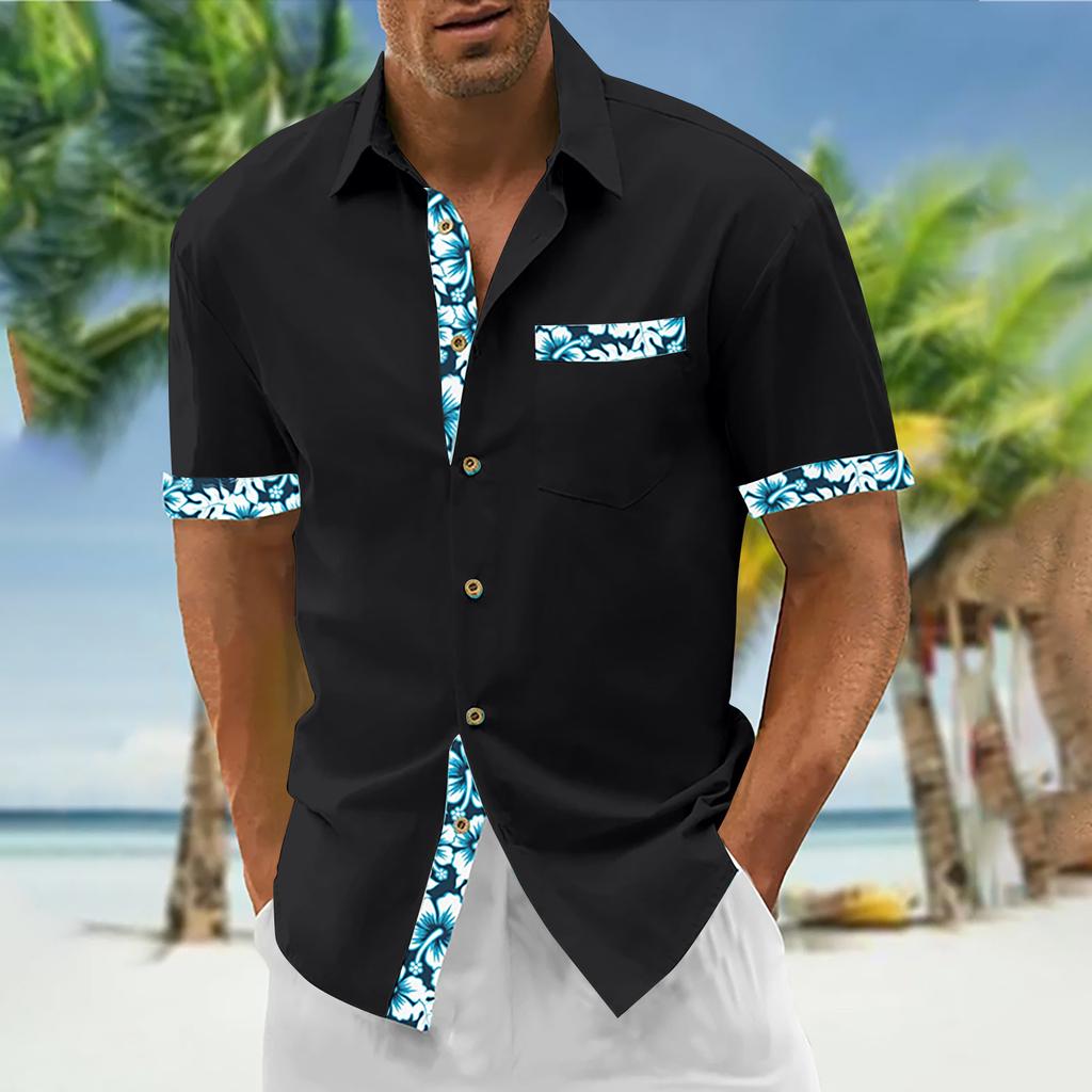 Гавайская рубашка для мужчин, мужские винтажные рубашки для боулинга на пуговицах, летняя пляжная рубашка с коротким рукавом