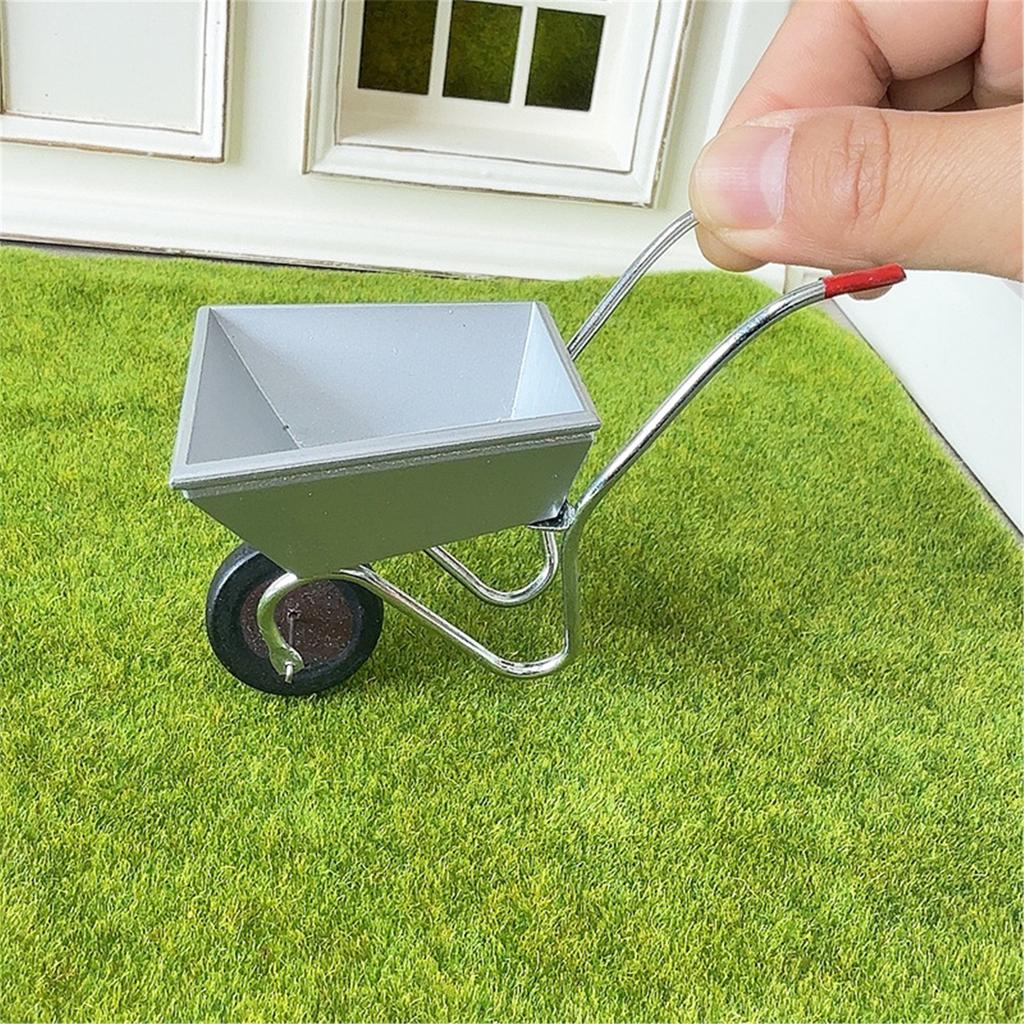 1/12 Scale Miniature Iron Garden Cart Model Figure For Outdoor Dollhouse Scene And Creative Landscaping Accessory