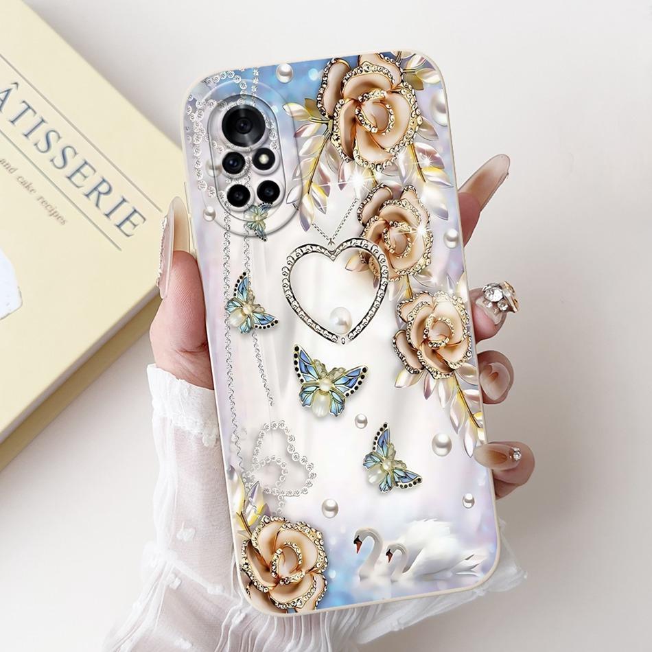 For Huawei Nova 8 8i Beautiful Bow Rose Painting Phone Case For Huawei Nova8 Nova8i Shockproof Soft Silicone Cases