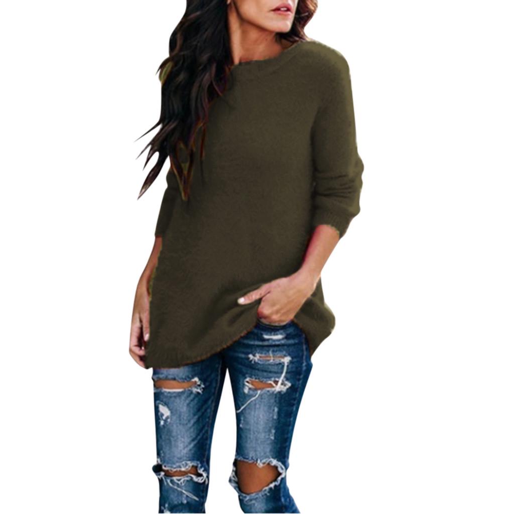 Женская бархатная однотонная блузка с круглым вырезом и длинными рукавами