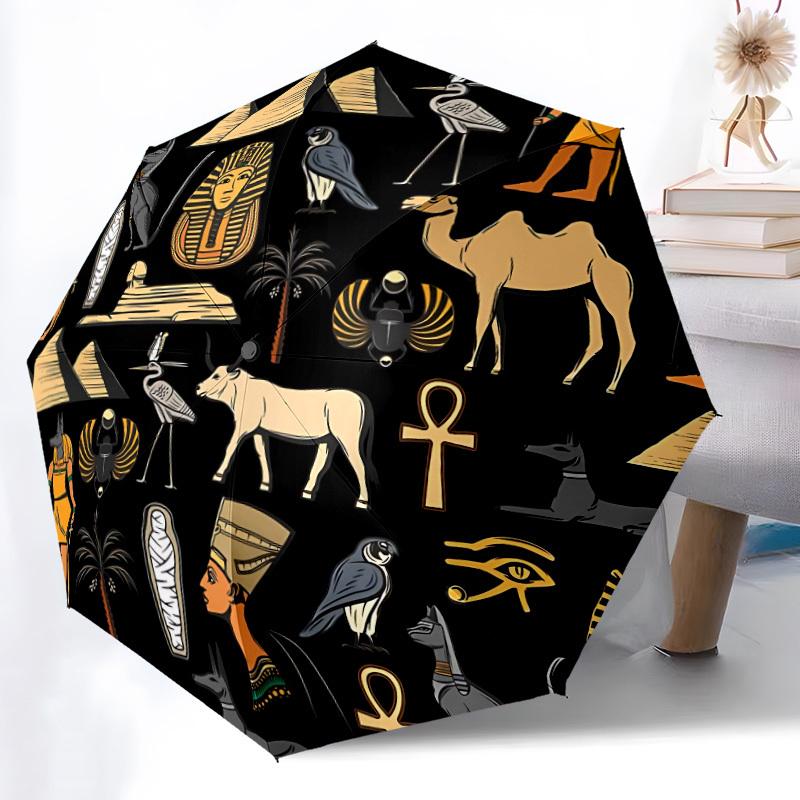 1pc Egyptian Symbols Open/Close Folding Umbrella, All- Portable Umbrella for & Men, Stylish Accessory (Holiday Gift) 8-Rib yy251213147