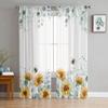 Idyllic Eucalyptus Sunflower Butterfly Sheer Curtains For Living Room Bedroom Tulle Curtain For Kitchen Voile Blind Curtain