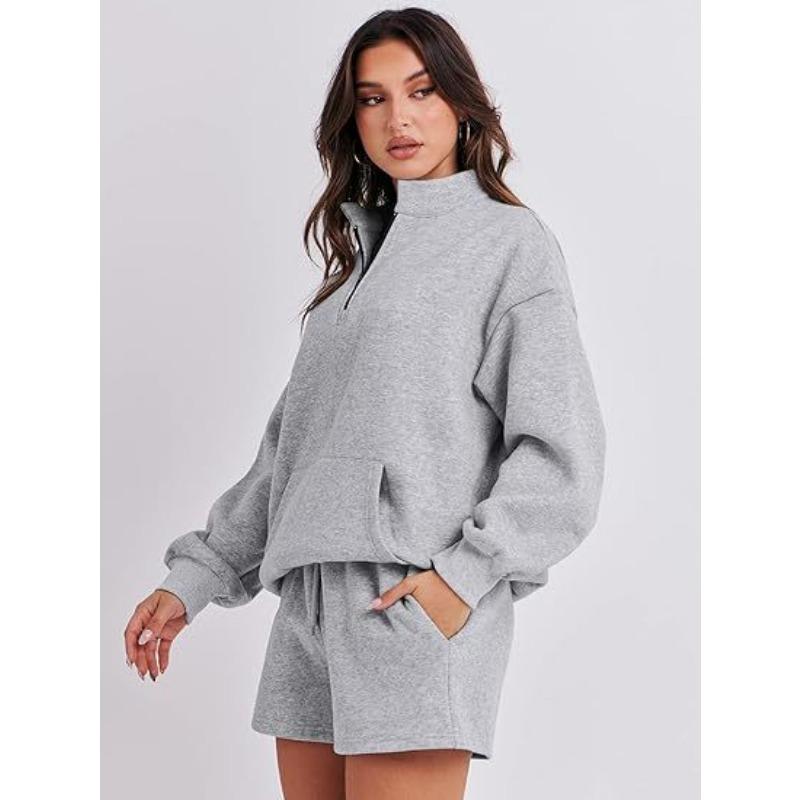 Женский однотонный свитер с вставными карманами на весну и осень, повседневный комплект из двух предметов