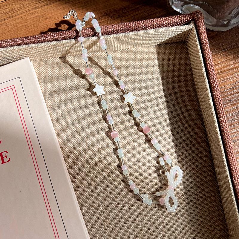 Сладкое дофаминовое ожерелье из бусин: Трендовый чокер с сердечком, цветком и бантом