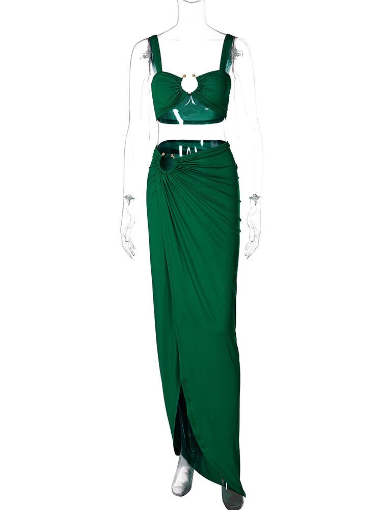 2024 Summer European & American Style Sexy Tube Top & Slit Skirt Suit