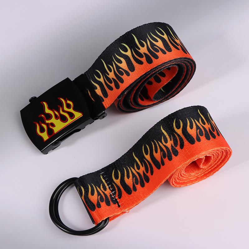 Hip Hop Men'S Canvas Belt Personalized Casual Flame Belt Designer Belts For Women Cowboy Strap Punk