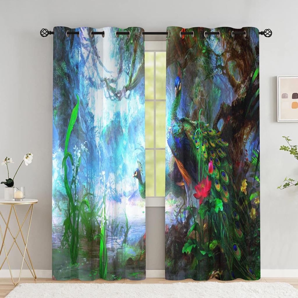 Peacock Flower Curtains For The Bedroom Animal Drapes In Living Room Curtin For Window Home Decor High Shading (70 %-90 %)2 Panel