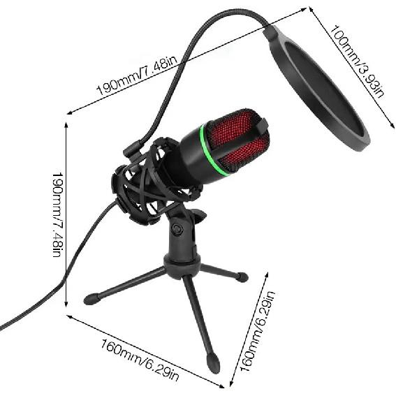 Condenser Microphone USB Wired For PC Laptop Computer Professional Gaming Accessories Kit Gamer Sound Live Streaming Podcast RGB