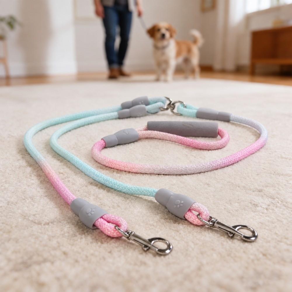 1.2cmx0.8M+1.0cmx0.6M Lightweight Two Dog Lead Multi Colors Dual Pet Leash  Outdoor Travel