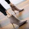 Women's Autumn/Winter Rhinestone Stiletto Ankle Boots with Zipper