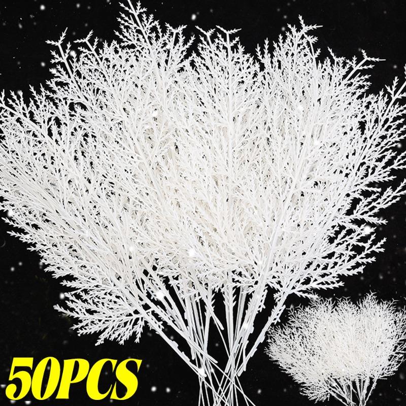 Рождественские искусственные ветки хвои, белые искусственные ветки хвои, растения, венок для вечеринки, подарки на Новый год, декор стола