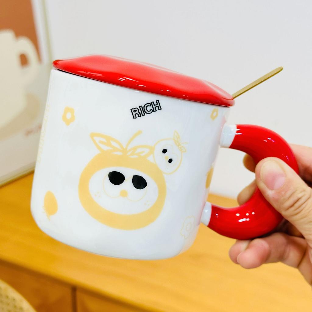 Открывающийся небольшой подарочный набор с крышкой в виде мультяшного кота, милая чашка для воды, набор для дома, керамическая чашка, высокая стоимость, маленькая оранжевая чашка