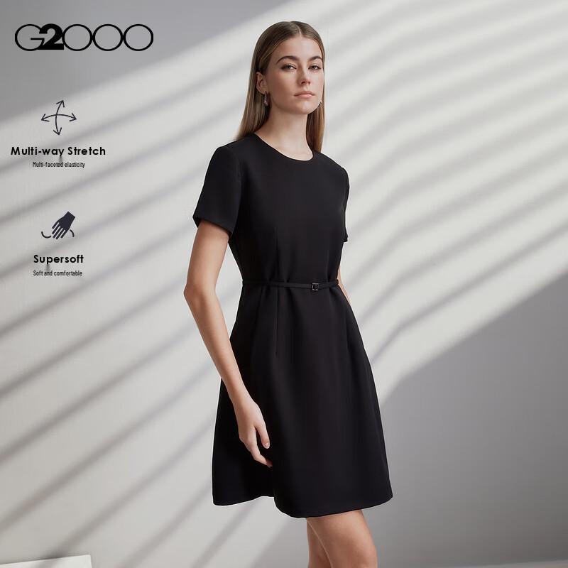 G2000 Платье с поясом и коротким рукавом