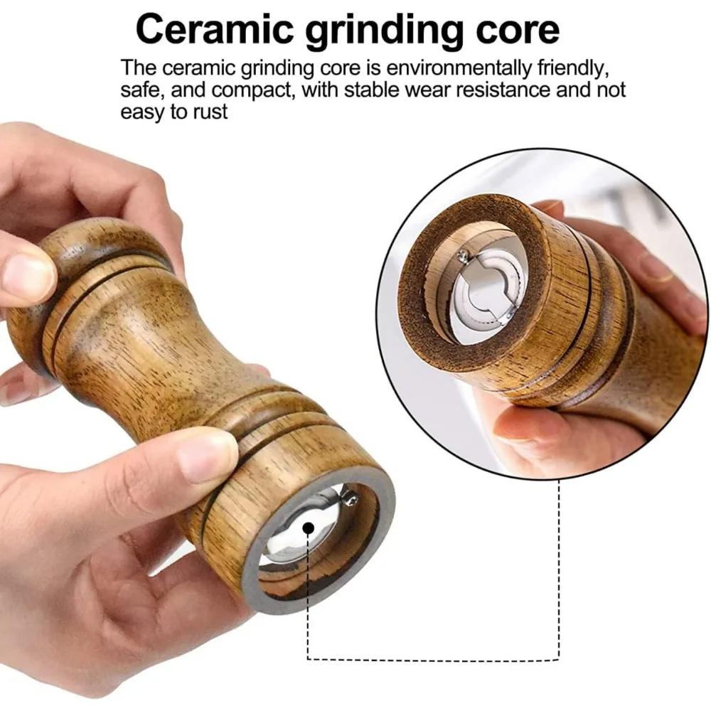 Деревянная мельница для перца/соли, регулируемая керамическая мельница, ручные мельницы для специй для домашнего использования на кухне