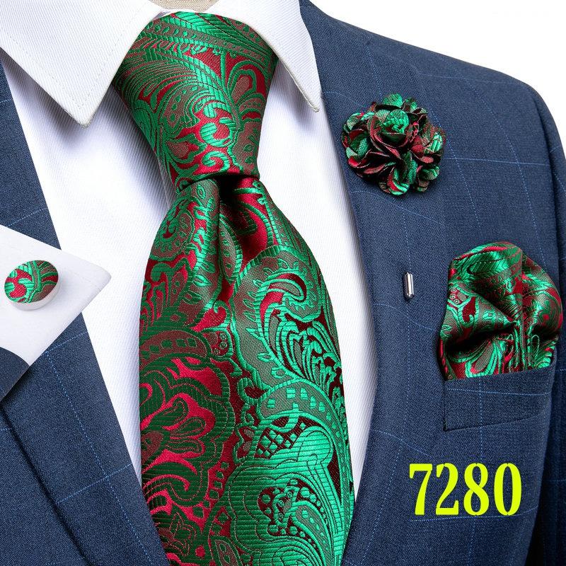 Classic 8.5cm Necktie Set for Men Paisley Tie Fashion Flower Lapel Pin Silk Tie Hanky Cufflink Business Party