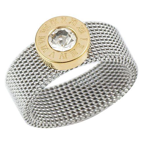 Gold Color Stainless Steel Ring Big Round Crystal Mesh Finger Ring Roman Numerals Rings Round Titanium Ring for Women Men