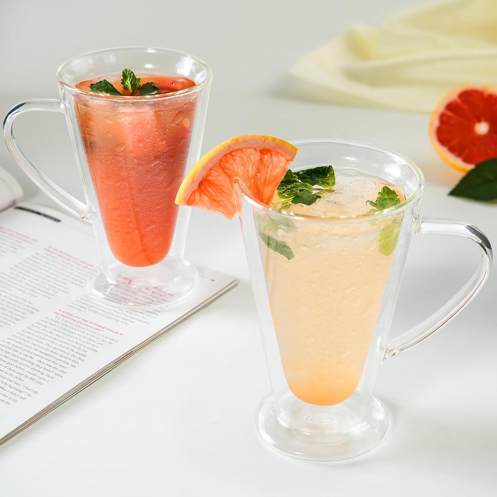 Стеклянные кружки для кофе с двойными стенками, 13 унций/400 мл, прозрачное стекло с ручкой, изолированные, для капучино, чая, латте