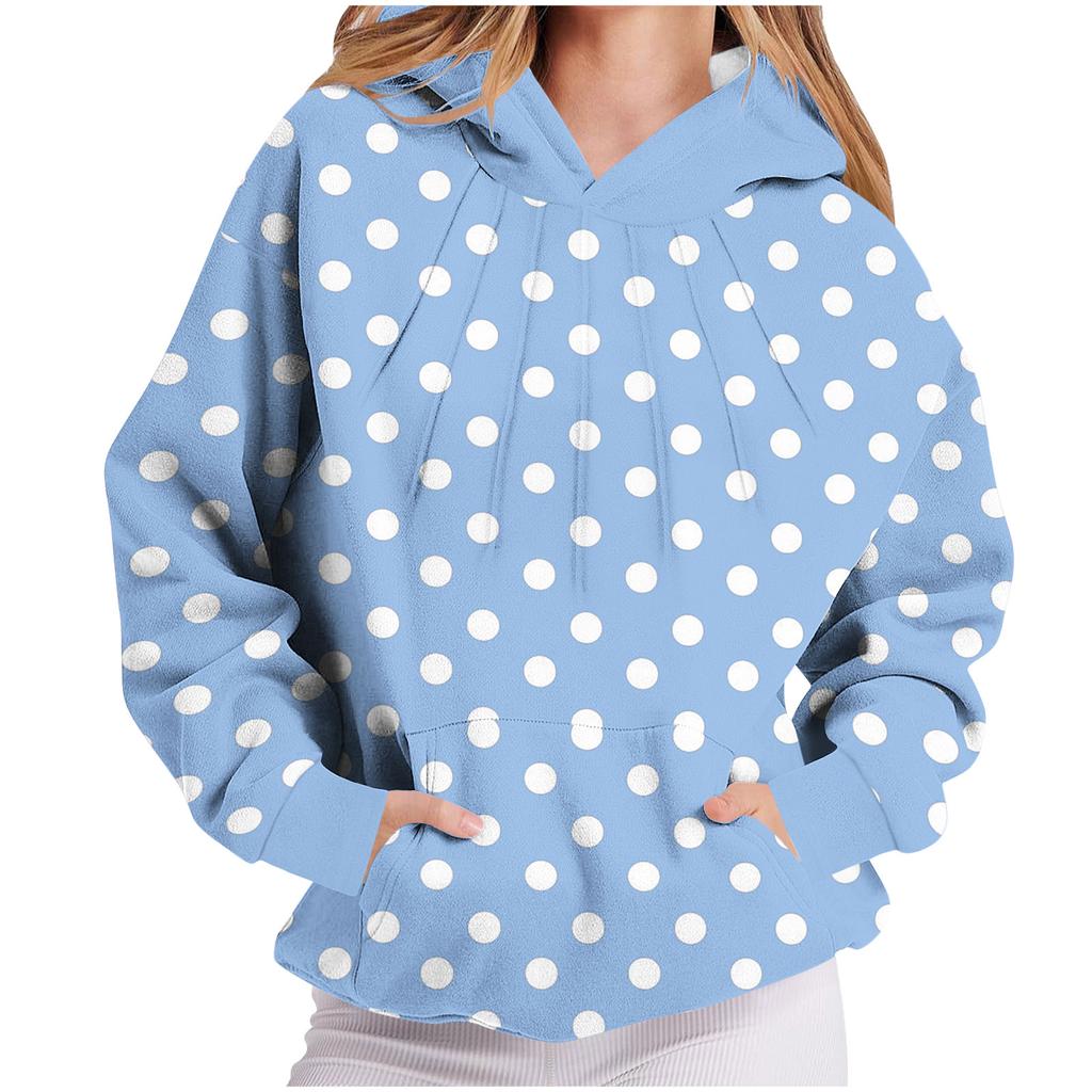 Женская толстовка с капюшоном с длинными рукавами и принтом в горошек, с защипами на груди