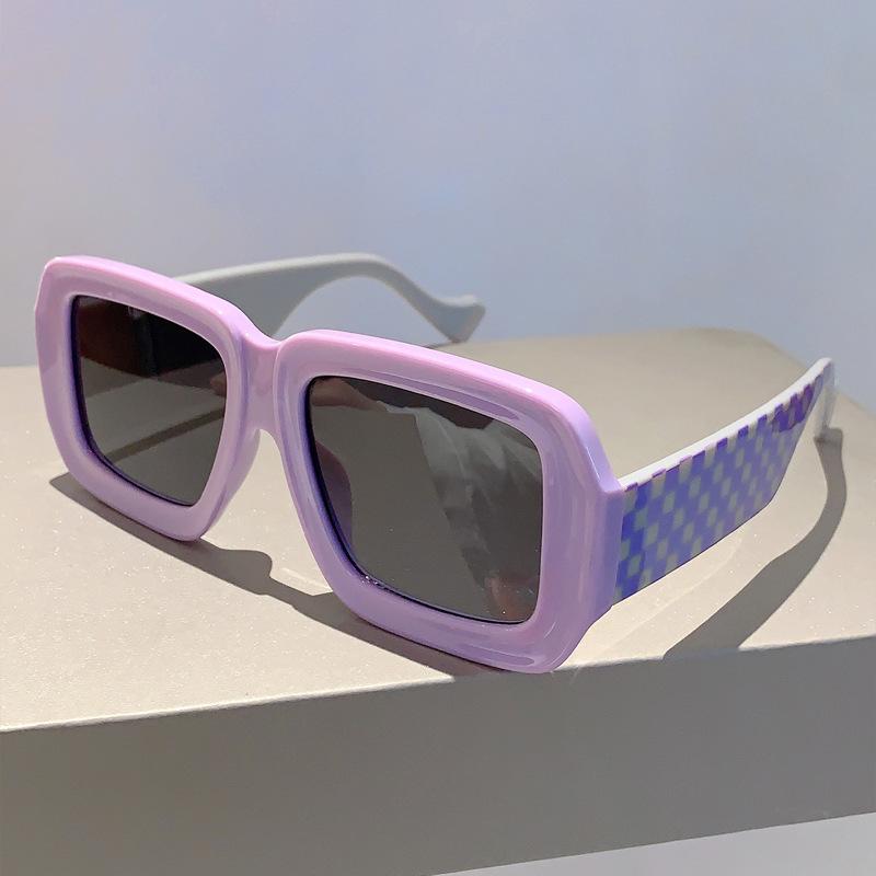 Солнцезащитные очки женские и мужские с большой квадратной оправой, в клетку, дизайнерские, люксового бренда, винтажные розовые панк-очки, защита от УФ-лучей 400