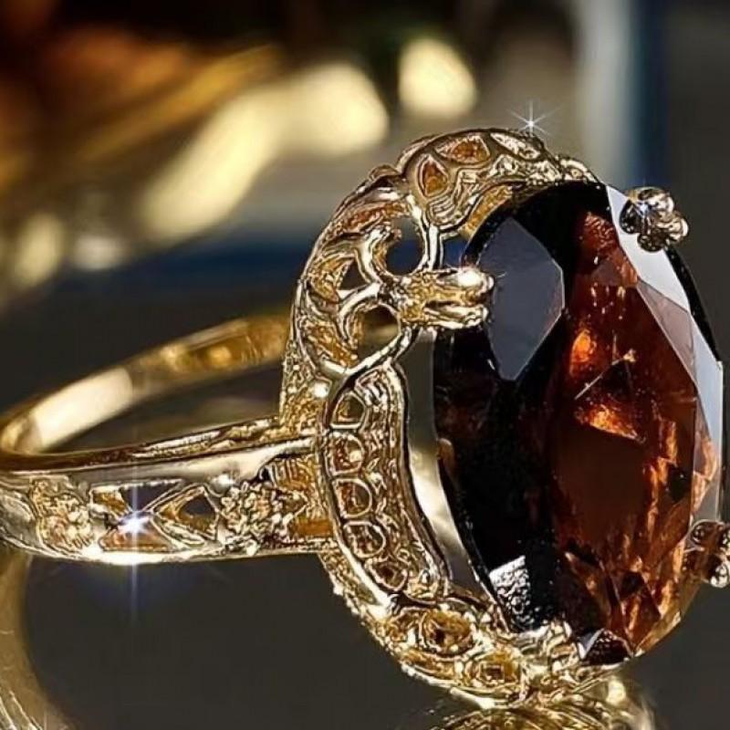 Womens Oval Zircon Ring Vintage Alloy Band Luxury Party Jewelry