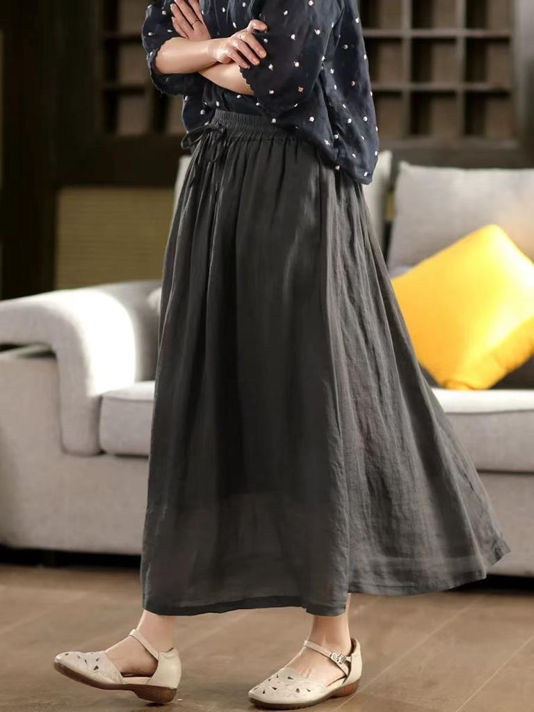 Johnature Женские винтажные лоскутные юбки однотонные с эластичной талией летние свободные тканевые юбки с поясом