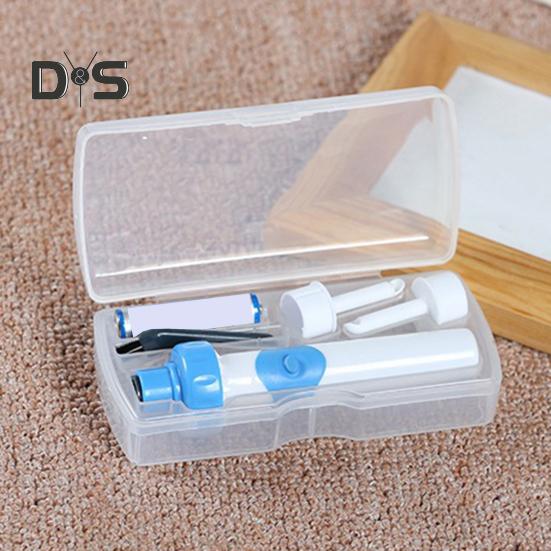 Электрический очиститель ушной серы, портативный набор для чистки ушей с 2 насадками и щеточками, удобный для использования ушной палочкой для здоровья семьи