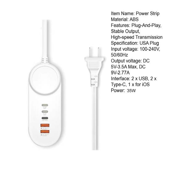 Зарядная розетка Plug-and-Play Стабильный выход Двойной интерфейс USB Type-C Высокоскоростная передача Быстрая зарядка 35 Вт PD USB C Сетевой фильтр Товары для дома