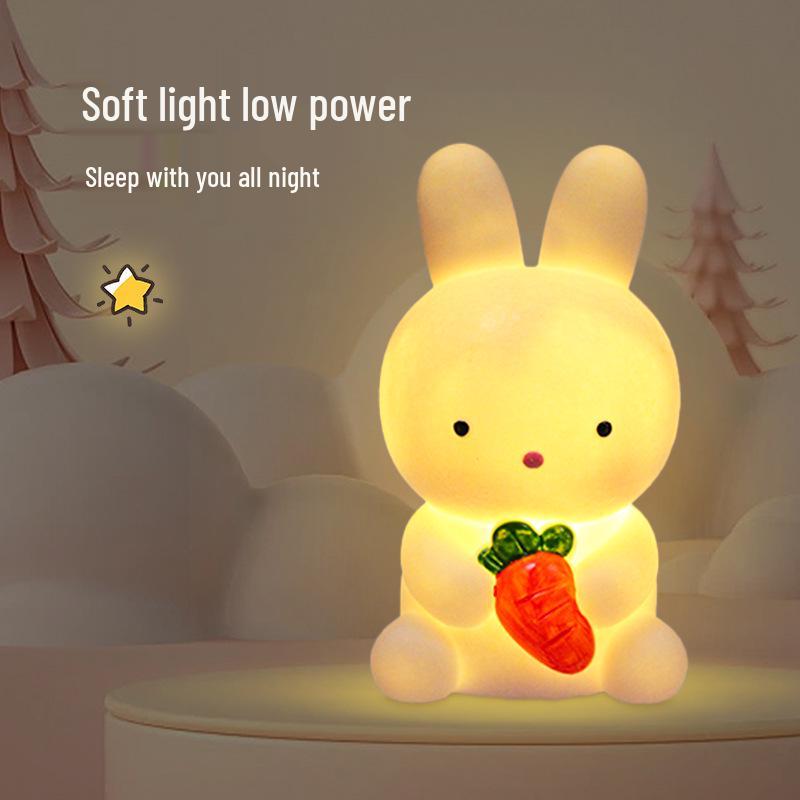 Мультяшный силиконовый ночник-кролик со светодиодным таймером, кнопочной батарейкой и декоративным подарком.