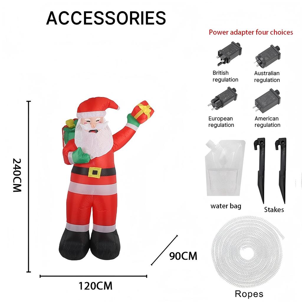 7.87FT Inflatable Toy Santa Claus Gift Bag Xmas Yard Lawn Party Decoration with LED Light Christmas Home Supplies Ornaments Gift