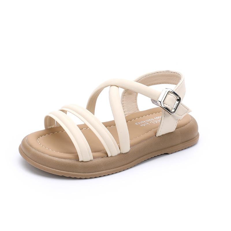 Детские летние сандалии 2024 года, новые пляжные сандалии с открытым носком для девочек, модные повседневные детские сандалии с толстой подошвой и вырезами для школы в римском стиле