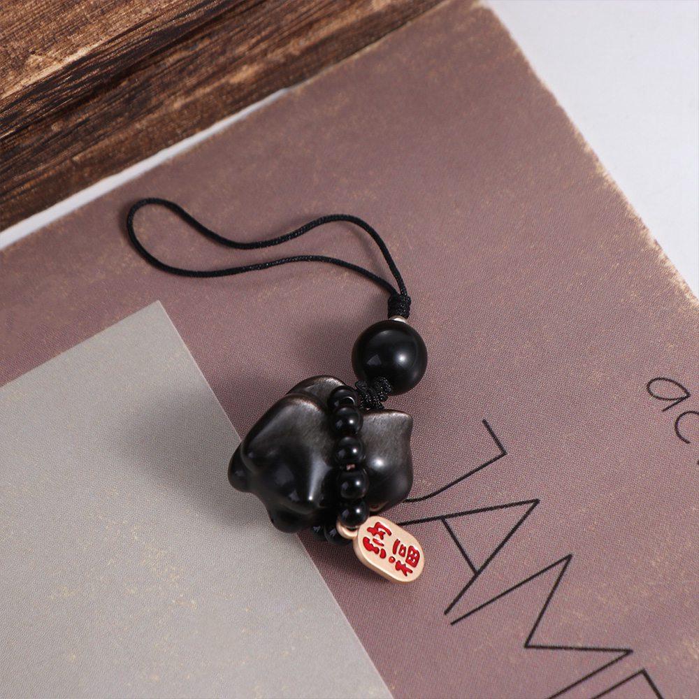 Серебряный обсидиановый кот сумка подвески камень автомобильный брелок милый счастливый кот плетеный кулон веревка маленькие подарки