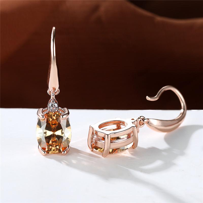 1 пара серег-крючков желтого золота овальной огранки с желтым камнем, обручальное кольцо, висячие серьги для женщин